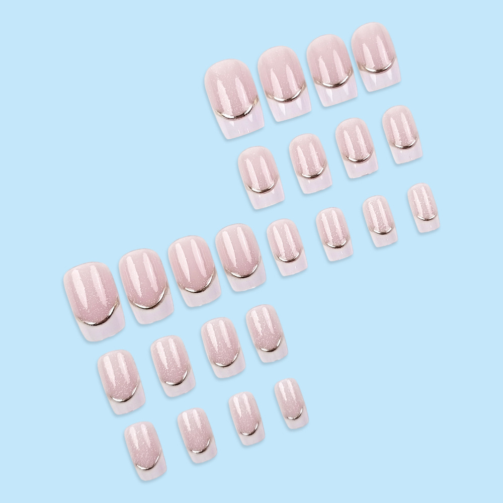 24 piezas de polvo desnudo brillo francés para usar uñas cuadradas cortas de comercio exterior uñas falsas de hielo a través de Phnom Penh lujoso manicure image 5