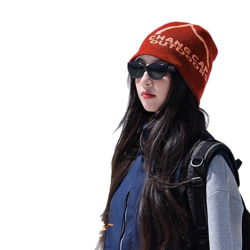 红色堆堆帽子女款2025新款户外登山徒步毛线针织帽显脸小山系冷帽|undefined