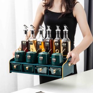 Nordic Light Luxury Seasoning Box suit Household Seasoning Jar Rack Oil Bottle Pot Salt Jar Glass Kitchen Utils
