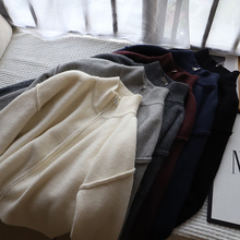 [比正]2025秋季新韩版立领双拉链针织开衫女宽松百搭毛衣外套4599