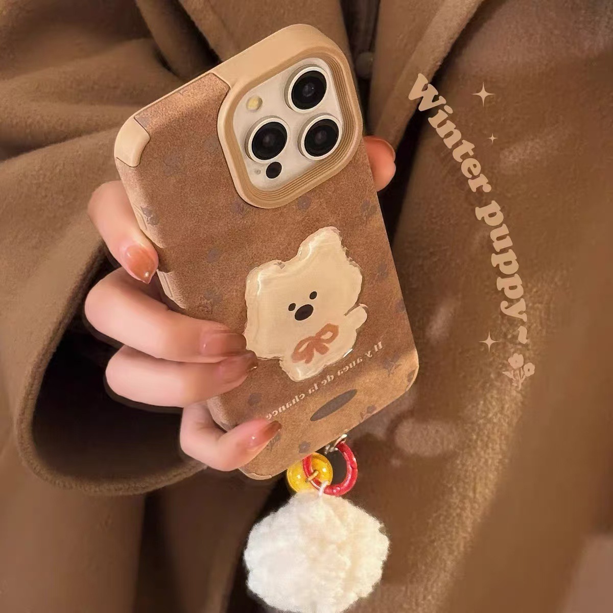 Ins Maillard Flower Stereo Puppy Parche para iPhone14/15ProMax funda para teléfono móvil 13 Apple 16