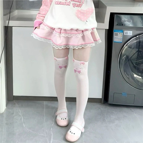 Chloe Hui Japanese-style versatile cartoon soft cute combed cotton bunny bear soft girl versatile Lolita knee-high socks for spring and summer