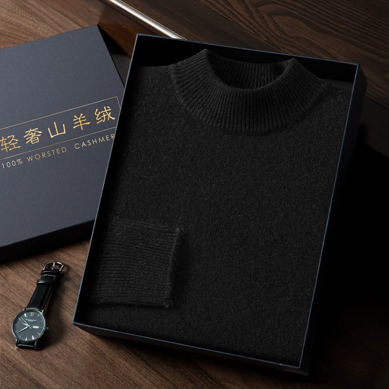 Colored cashmere fashionable knitted sweater, increased thickness, high collar