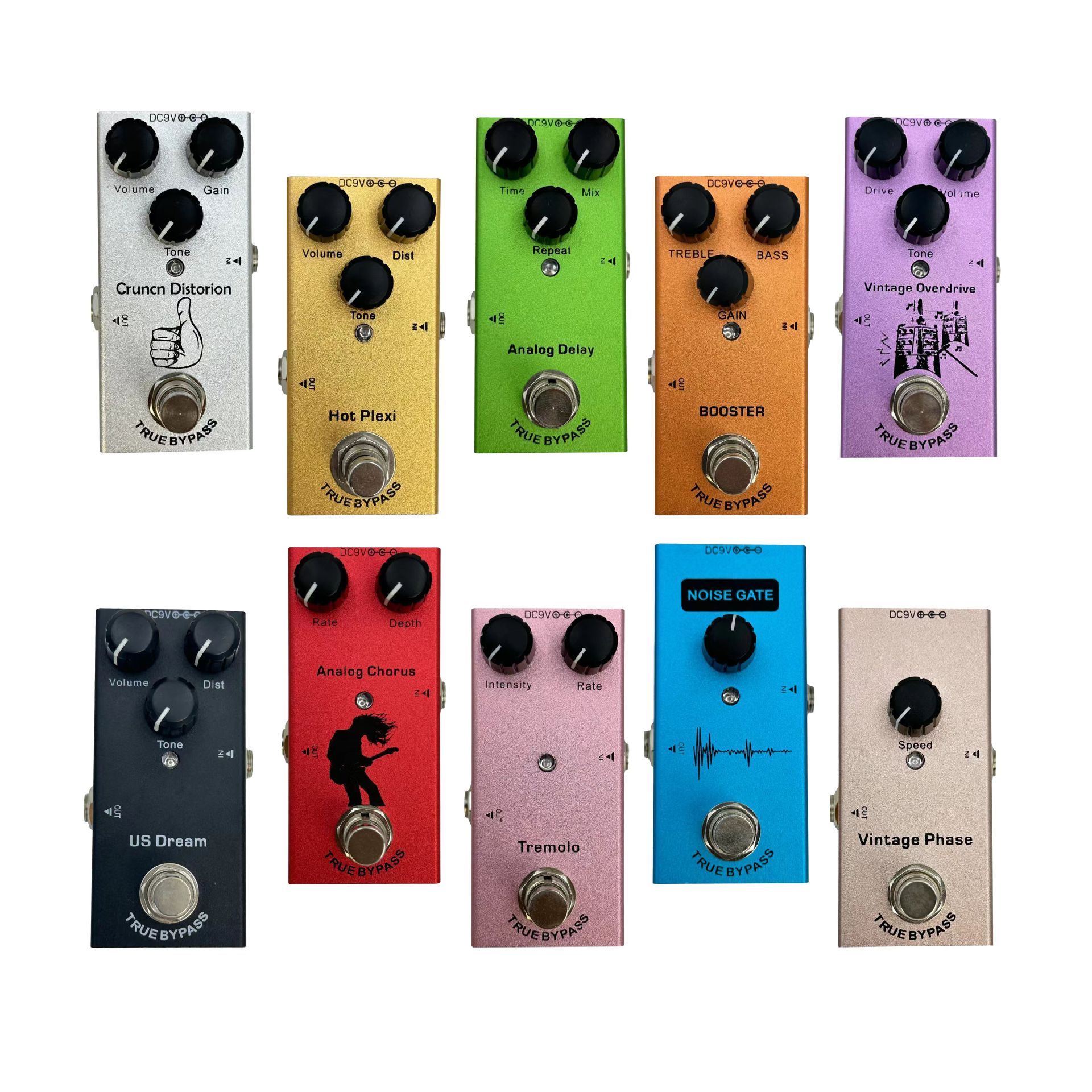 Guitarra eléctrica de un solo bloque de efecto al por mayor spot profesional personalizado de distorsión de sobrecarga de retardo coro reducción de ruido instrumento analógico