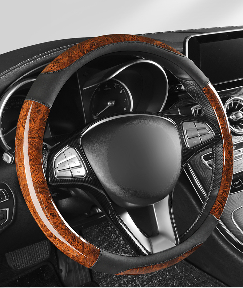 Car peach wood pattern steering wheel cover ultra-thin four-season universal summer non-slip half set of card-type decorative handle cover for men