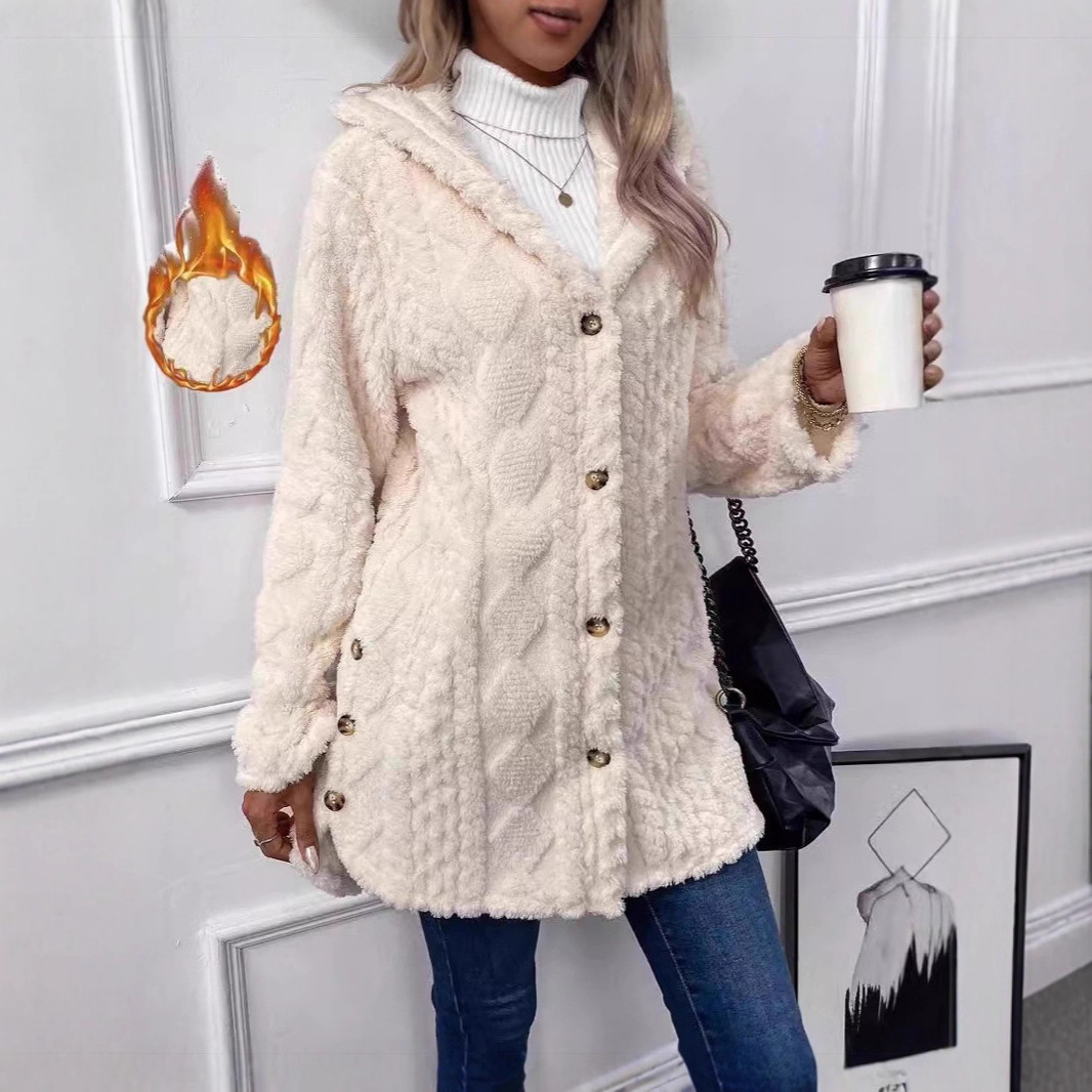 2025 Autumn and Winter Amazon Ebay Aliexpress Wish European and American Hooded Pure Color Cardigan Button Long-Sleeved Casual Jacket