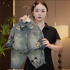 儿童套装秋季2025新款春秋男女童牛仔卡通满印米奇两件套童装