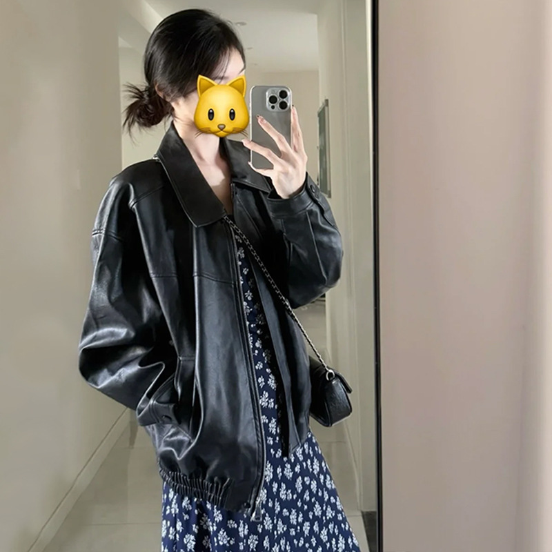 高级感黑色小皮衣外套女2025早春秋新款法式小个子宽松显瘦夹克上|undefined