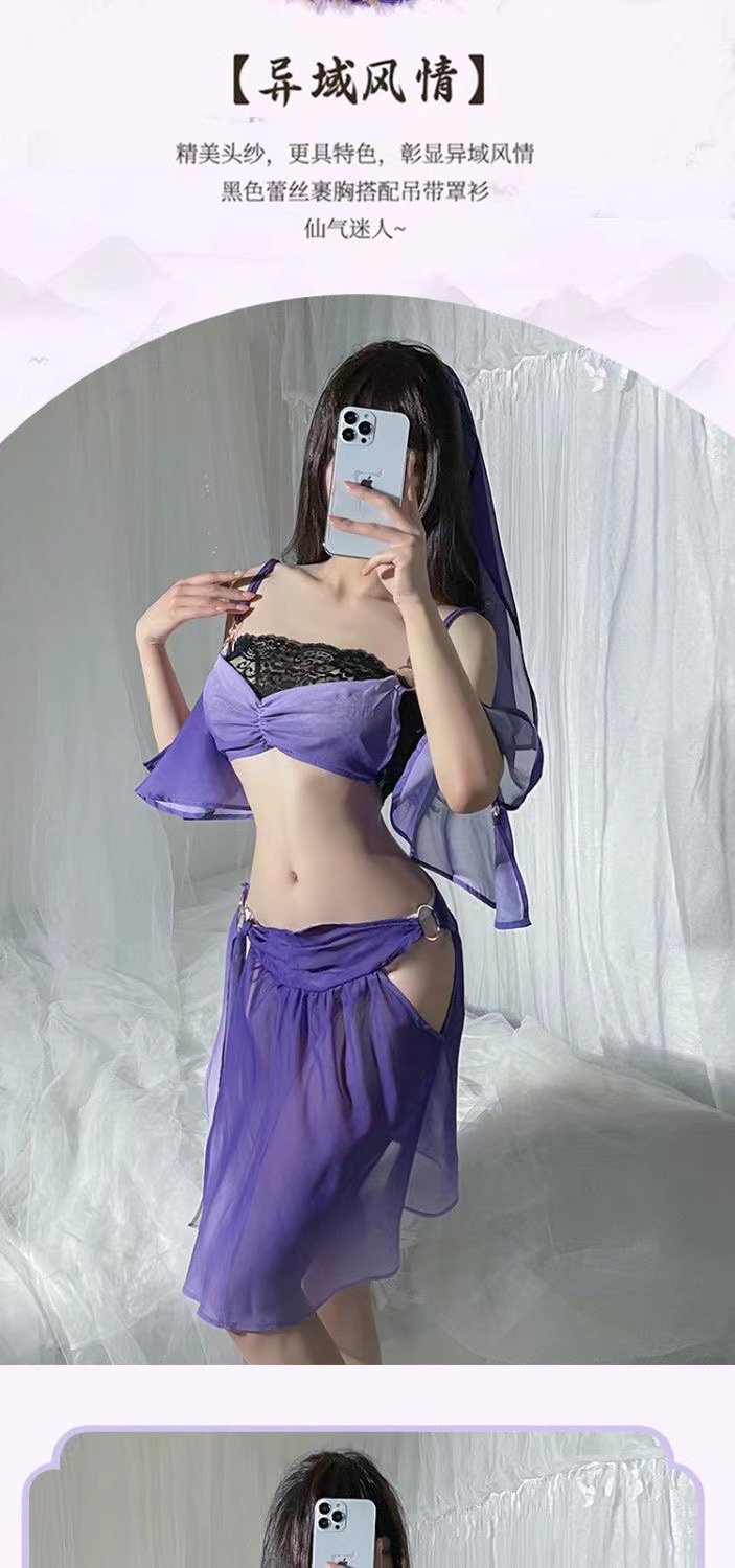 Zixia Fairy Hanfu-Inspired Lace Babydoll Set with Veil, Tube Top, Dress and Panties — detail image 3