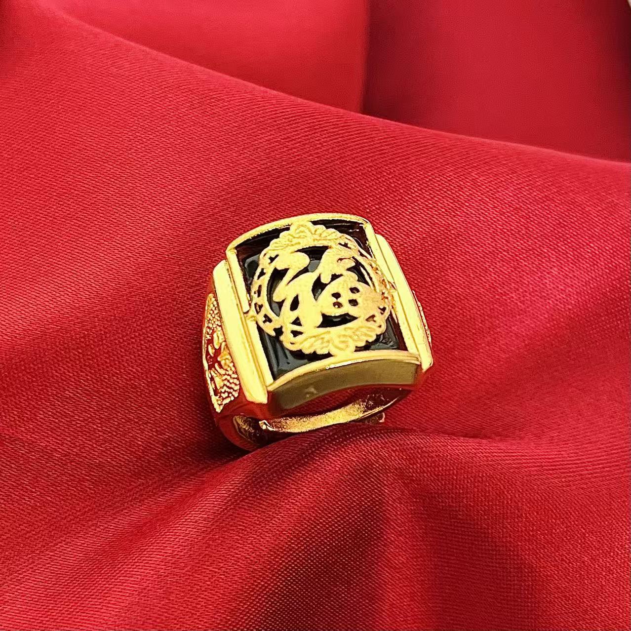 黄銅の金メッキの福の金儲けの指輪の男性の多種類の車の花は宝の蛇口の関公の戒子の金メッキの指輪を招きます。