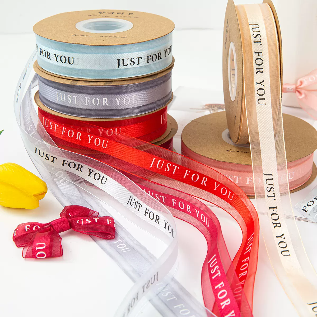 2.5cm中缎雪纱丝带英文字母just four you烘焙鲜花束礼盒包装彩带