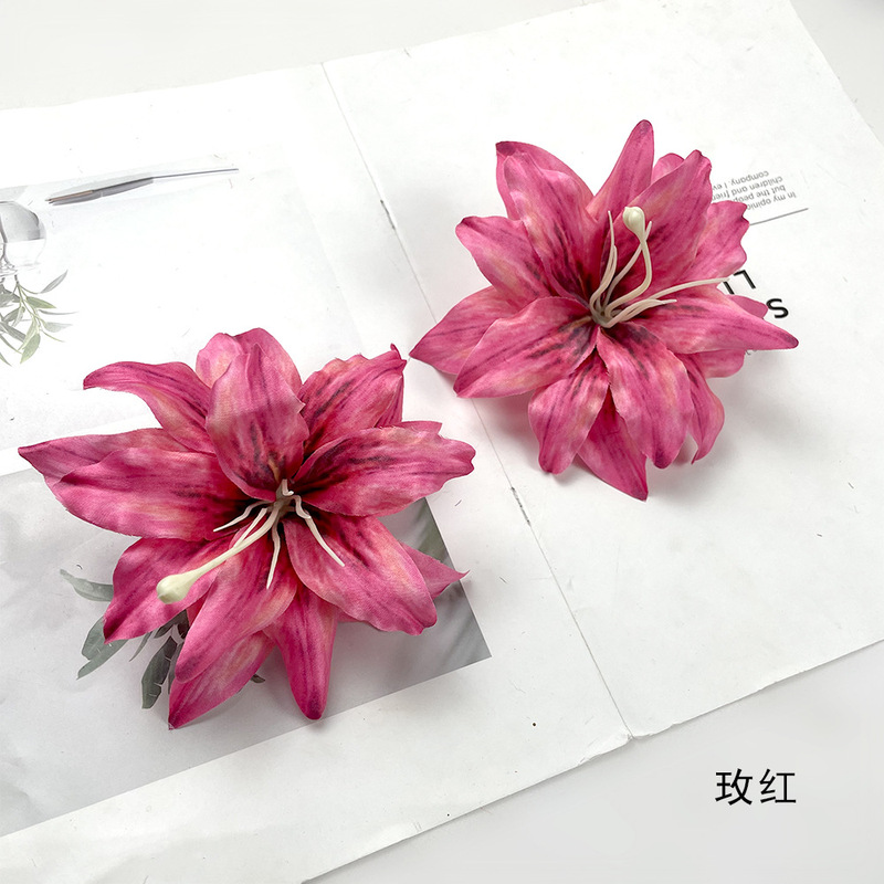 仿真花打印款小百合花头 diy头饰服装道具插花婚礼堂花墙背景装饰|undefined