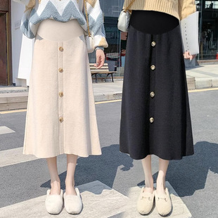 2025 Autumn/Winter Fashion High-Waisted Bodycon Knit Skirt with Slit, Trendy Mom Style, Slimming Mid-Length Skirt for Outerwear