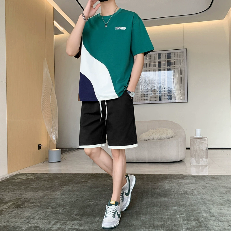 Спортивный костюм для отдыха Мужская летняя приливная бренд свободные молодежные шорты с короткими рукавами мужская одежда с красивым набором