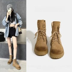 马丁靴女2025新款秋季透气真皮两穿大黄靴英伦风百搭翻盖厚底靴子