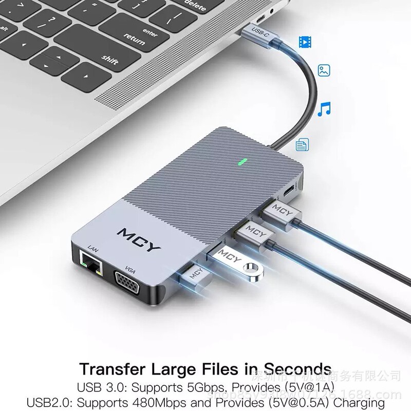 12 in 1 docking station dual HDMI plus VGA triple display USB Type-C hub with PD audio network card reader