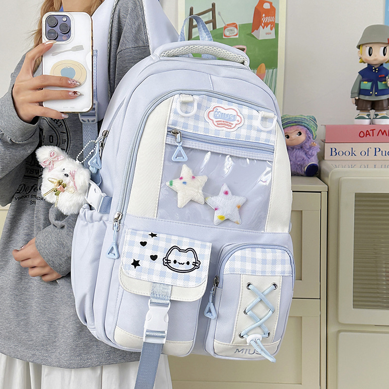 New style women's backpack, Japanese-style, cute dopamine color-blocking, college style, multi-compartment backpack for primary and secondary school students