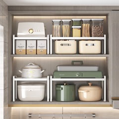 Layered storage racks in kitchen cabinets, countertop cabinet storage partitions, retractable under sink storage pot racks
