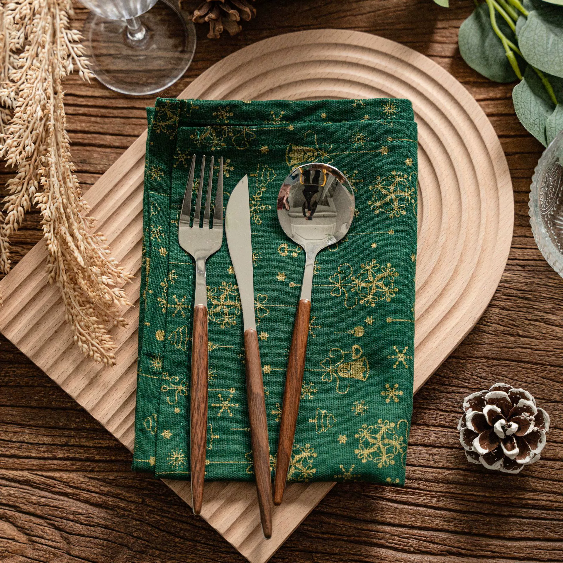 Imanquiyun Printed Gold Powder Christmas Food Photography Background Cloth Napkin Baking Props Factory Direct Supply