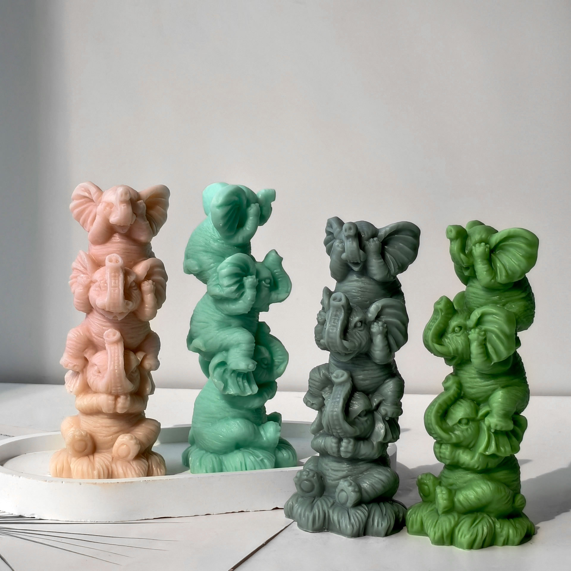 Jiahuimei Jenga Molde de vela de aromaterapia de elefante Diy animal tridimensional tapándose la boca tapando los oídos tapando los ojos abrasivos de elefante bebé