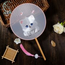 苏绣双面绣刺绣团扇儿童非遗国风扇舞蹈扇摆摊批发家用白猫扇扇子