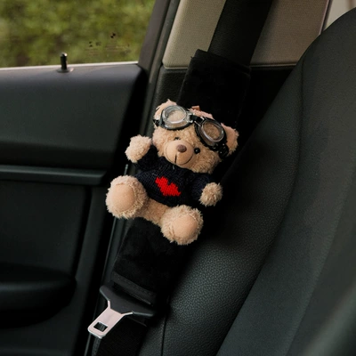 Seat belt shoulder pad creative bear women - navy-love-sweater-bear-black-velvet-shoulder-cover