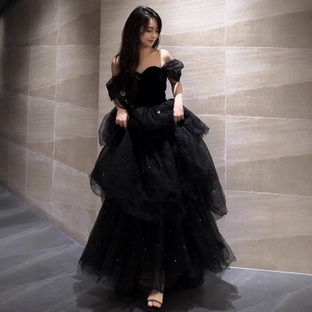 Black Evening Dress, Accessible Luxury Niche French Tutu Skirt, Host Female Summer Art Exam Graduation Adult Ceremony, High-End Sense