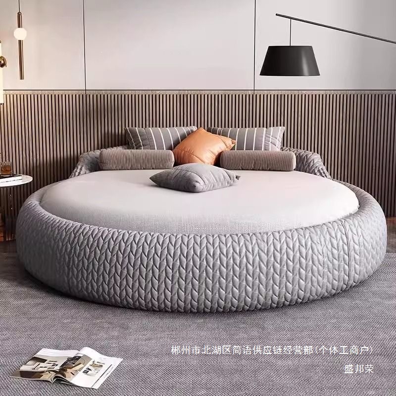 Fábrica directa 2026 nueva cama doble silenciosa moderna simple cama de matrimonio hotel pareja cama redonda de madera image 2