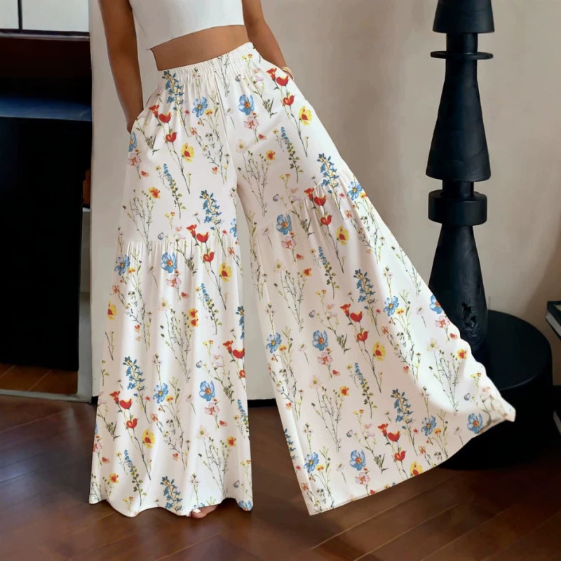 2026 Summer Fairy Floral Pants for Women High Waist Loose Thin Wide Leg Flowing Slimming Versatile Straight Long Pants 2026 Summer Fairy Floral Pants for Women High Waist Loose Thin Wide Leg Flowing Slimming Versatile Straight Long Pants