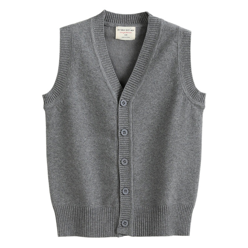 Estilo coreano de los niños medianos y grandes con cuello en V suéter de color sólido Chaleco de los niños sin mangas niñas cardigan de punto entrega de una sola pieza