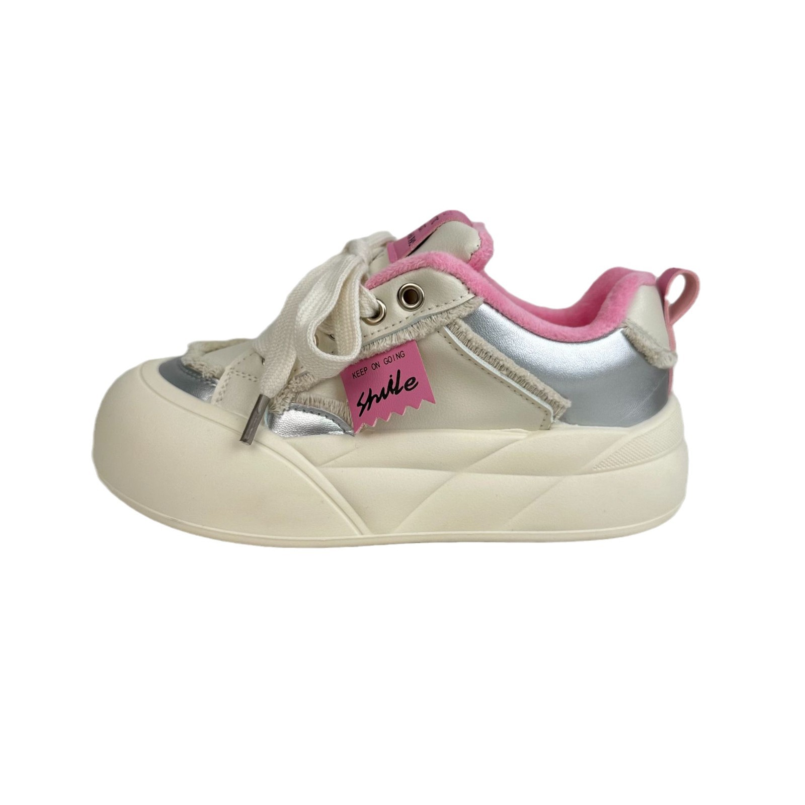 Suela gruesa más zapatos blancos de terciopelo para mujer 2024 invierno nuevo estilo zapatos casuales zapatos de pan de punta redonda zapatos de algodón cálidos gruesos