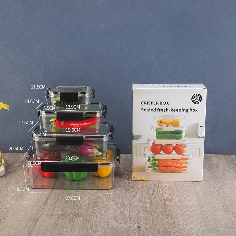 Caja de almacenamiento de refrigerador de grado alimenticio transparente sellado congelado alimentos encurtidos frutas de gran capacidad caja de plástico al por mayor
