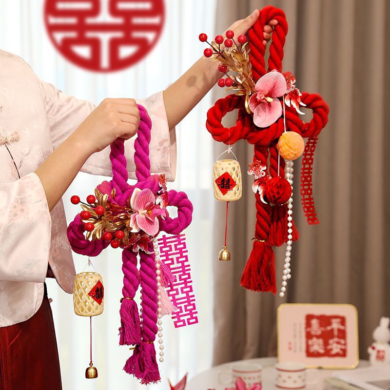 婚房装饰万字结挂饰结婚用品门把手婚礼卧室装扮客厅新房布置喜字|undefined