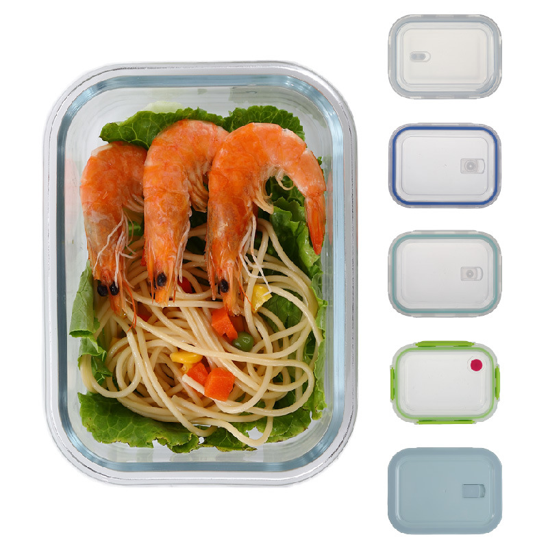 Caja de almacenamiento de vidrio de grado alimenticio, alta borosilicona, caja de almuerzo de vidrio resistente a altas temperaturas, oficina con artefacto de la comida, calentamiento por microondas
