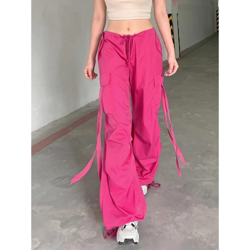 Rose red streamer low-rise cargo pants