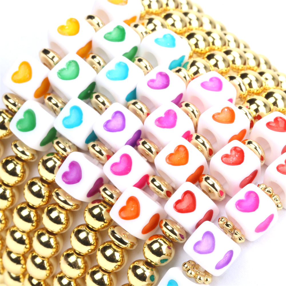 retro geometric heart shaped drip oil gold bead copper goldplated elastic braceletpicture2