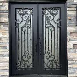 厂家直供别墅住宅欧式豪华铁艺大门玻璃入户门高端庭院门防盗铁门
