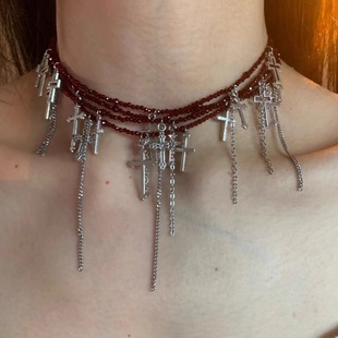 Blooming and Withering Homemade Niche Cross Tassel Choker High-End Necklace Sexy Accessories 2025 Trend