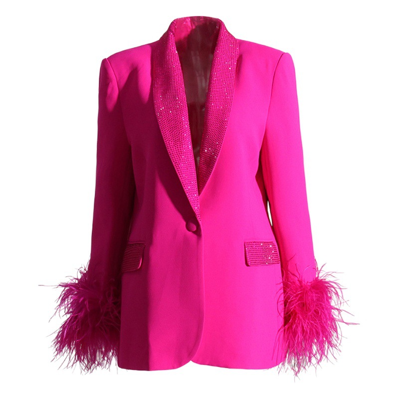 Saco Blazer Estilo Elegante para Mujer de Poliéster con Pedrería para Eventos