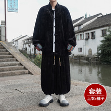 2025新中式秋冬新款民族风男装盘扣金丝绒龙纹夹克外套阔腿裤套装