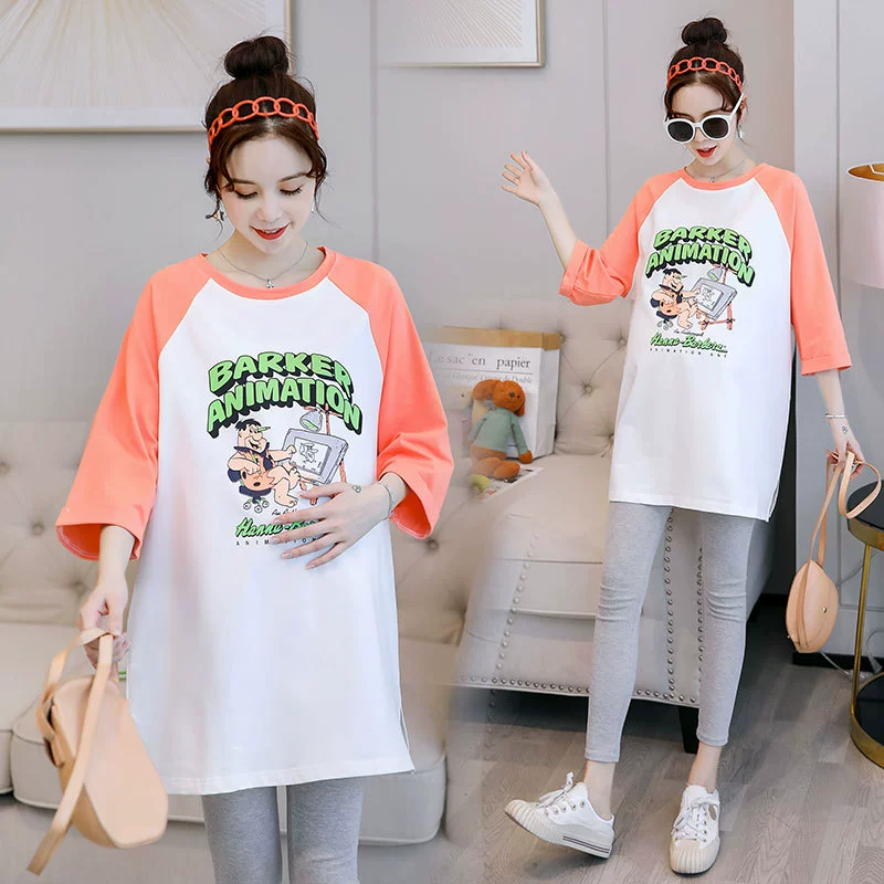 Весенняя Футболка для беременных, новый осенний костюм, модный топ из двух частей для ранней весны, Базовая рубашка, летнее платье