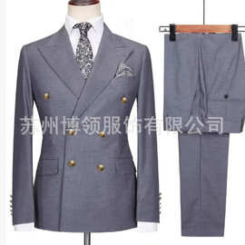 欧美男士西装两件套双排扣婚礼派对歌手服装新郎伴郎宴会主持礼服