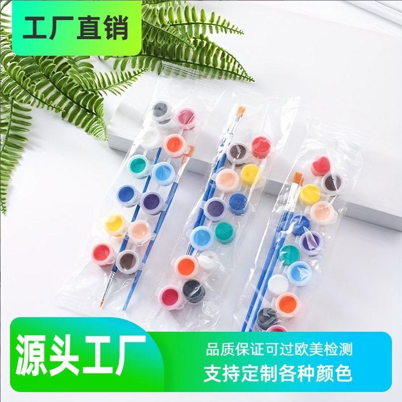 跨境丙烯颜料条石膏娃娃儿童diy绘画涂鸦3毫升12色6连体绘画颜料