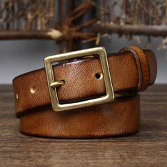 2.8CM Korean style retro pleated trendy belt for women genuine leather pin buckle new pure cowhide versatile jeans belt