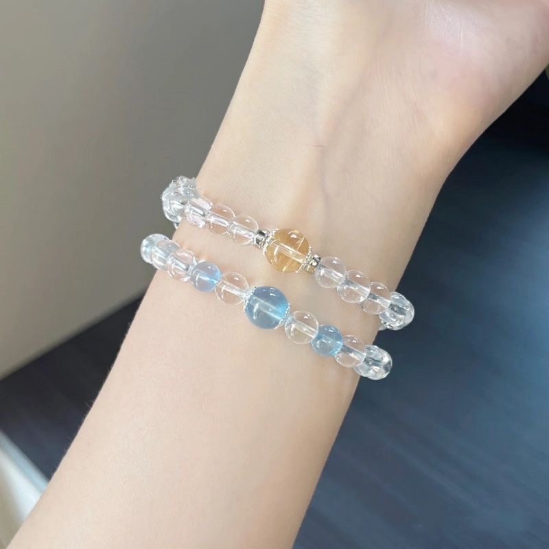 Pulsera de cuentas de cristal azul y blanco de Haibao, estilo antiguo fresco y de moda, doble capa para usar pulseras de estudiantes.