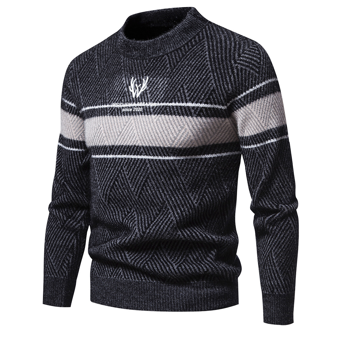 Men's Knitwear Round Neck Casual Pullover Colour Block Sweater_voghion.com