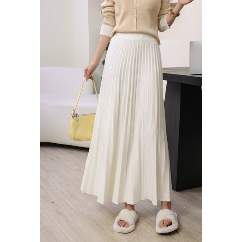 灰色针织百褶裙女2025年秋冬韩系百搭长款半毛线半身裙