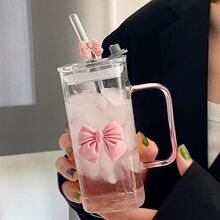 吸管杯方形带把手水杯2025新款女高颜值杯子家用透明耐高温玻璃杯