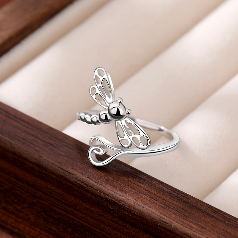 Nuevo transfronterizo de plata esterlina 925 temperamento elegante anillo libélula nicho de diseño de moda femenina apertura anillo ajustable