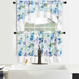 【提供图片】带褶花边印花短帘厨房帷幔花卉跨境亚马逊外贸小窗帘